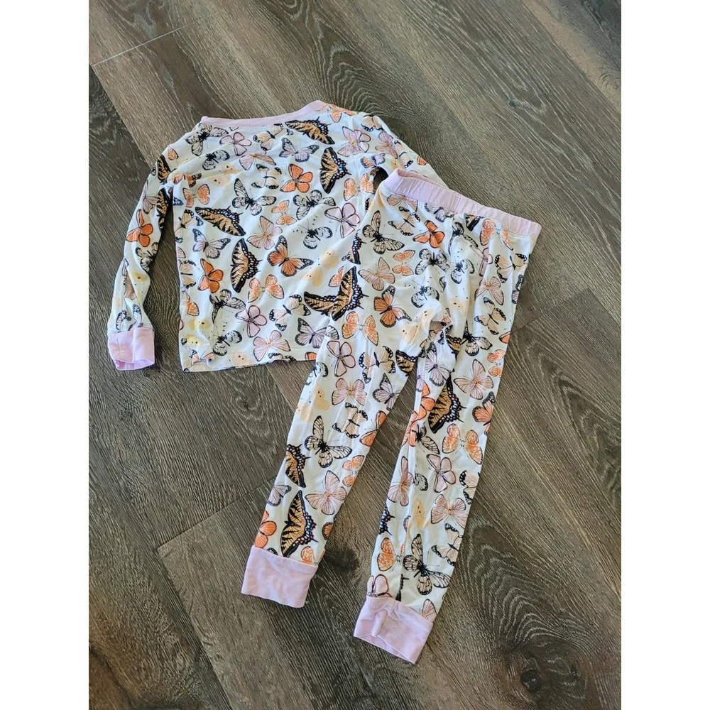 Miozing Girls Butterfly Print Pajama Set Pink Long Sleeve 2PC Size 3-4Y #2